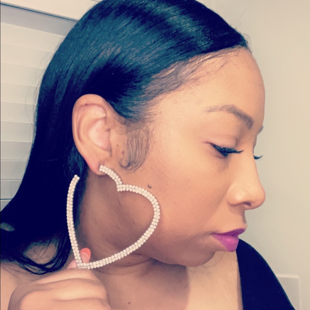 Bling, heart shaped hoop earrings